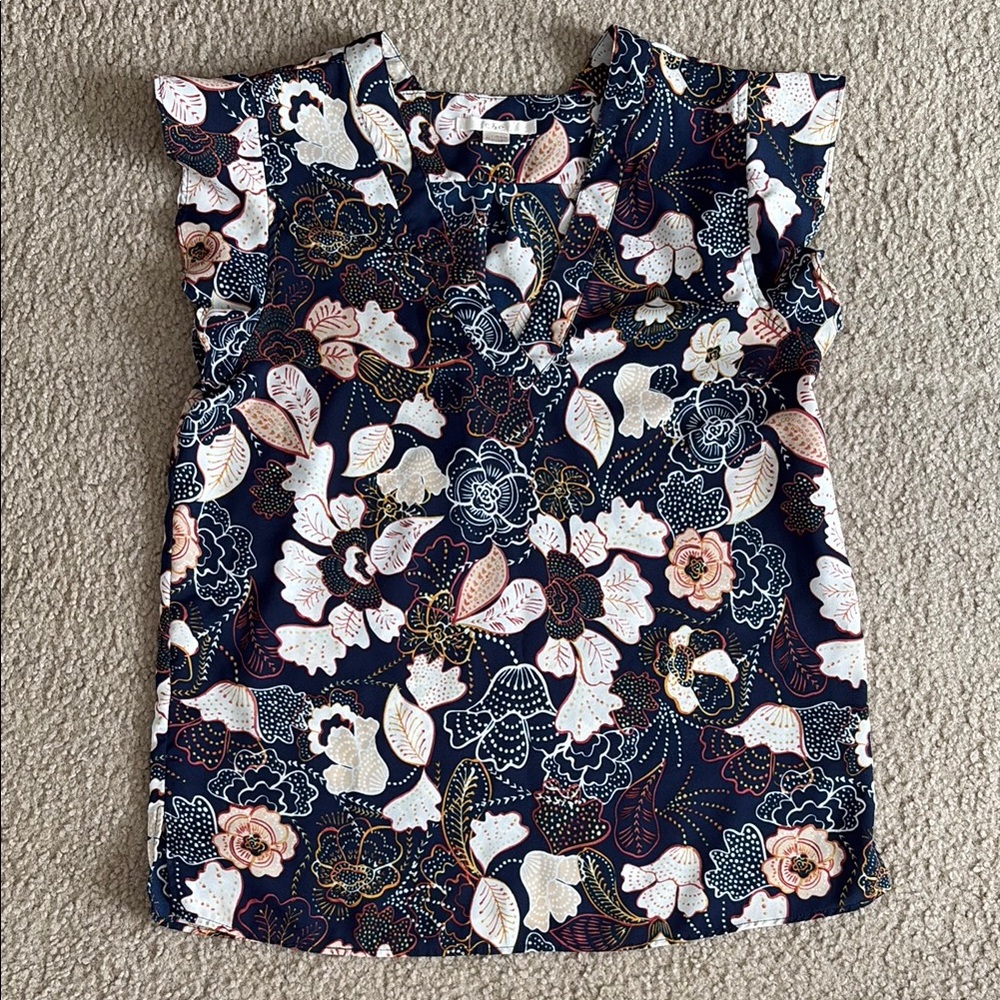 Navy Floral Ruffle Sleeve Top